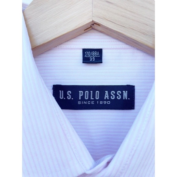 US POLO ASSN Button Down Dress Shirt Pink Striped Mens 170/88A 39 Size Small - Picture 3 of 4